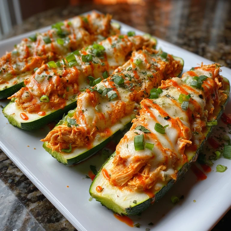 Buffalo Chicken Zucchini Boats