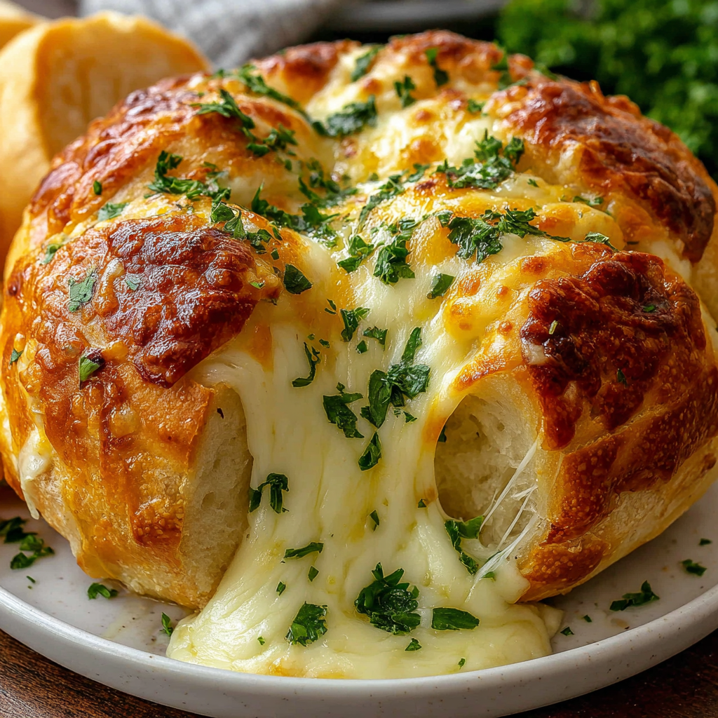 Giant Mozzarella-Stuffed Garlic Knot Pizza Bomb