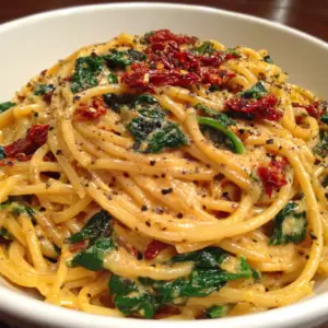 Spaghetti & Spinach with Sun-Dried Tomato Cream Sauce