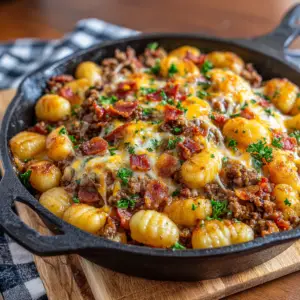 Bacon Cheeseburger Gnocchi Skillet