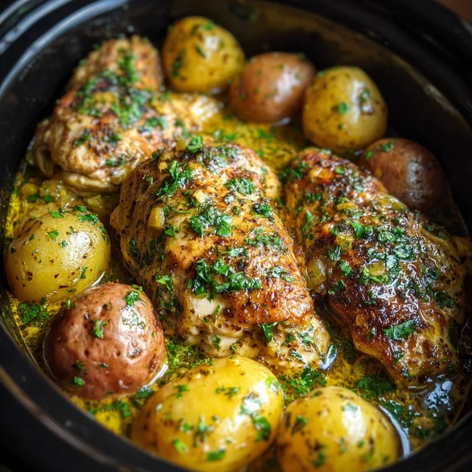 Crockpot Garlic Parmesan Chicken and Potatoes