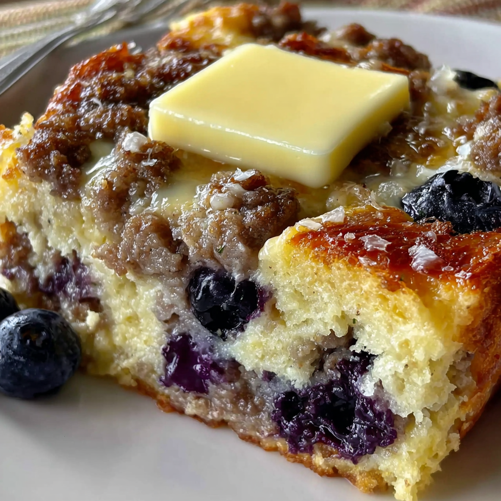 Blueberry Sausage Pancake Casserole