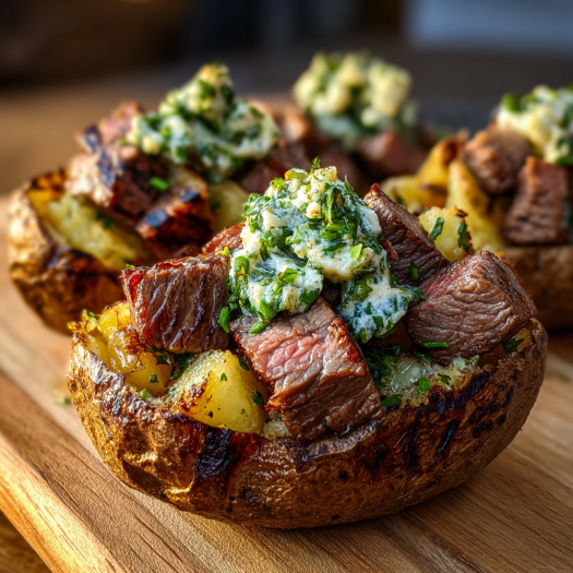 Grilled Steak Bite Loaded Baked Potatoes