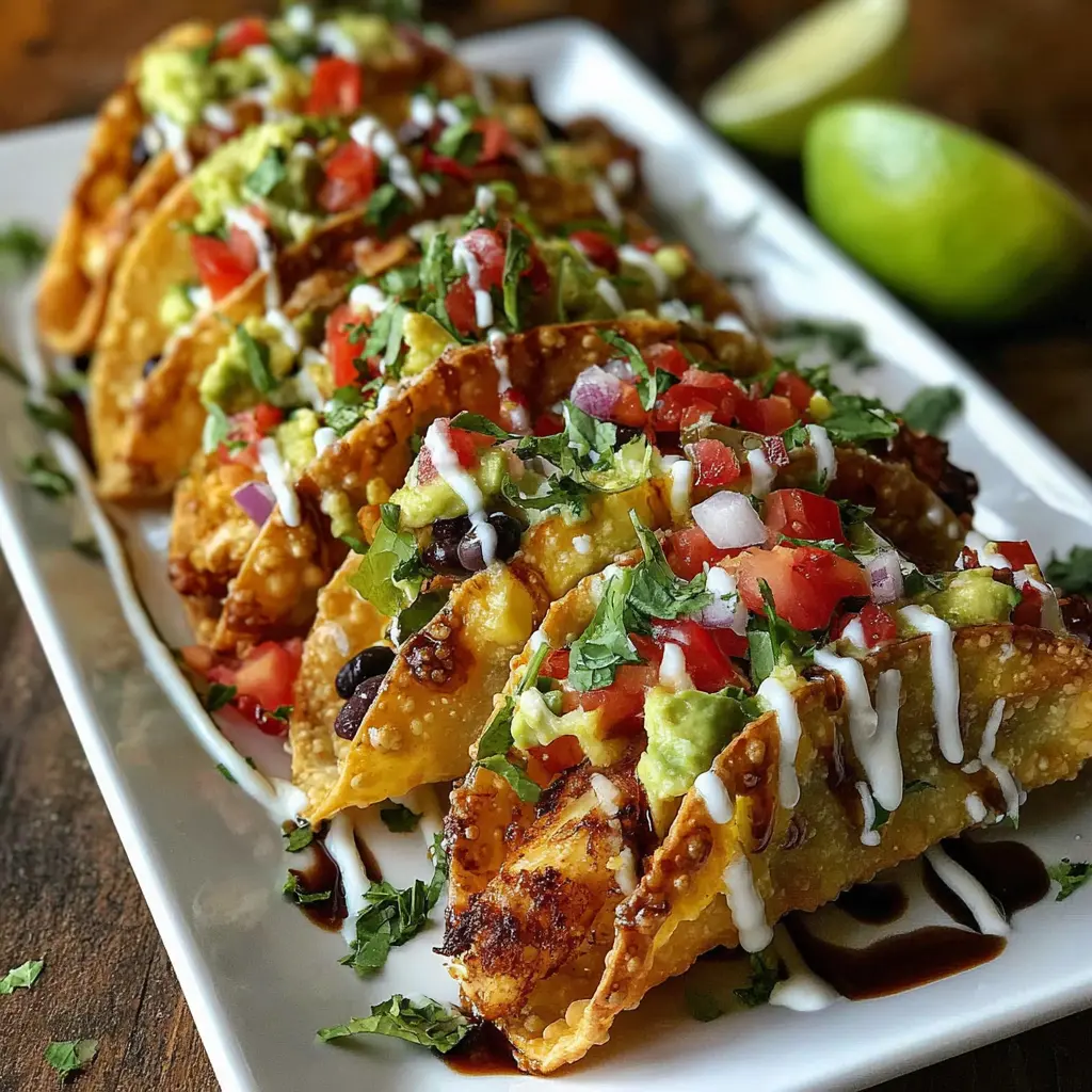 Honey Lime Chicken Avocado Nacho Wonton Tacos