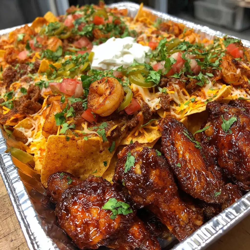Sticky Glazed Chicken Wings & Loaded Shrimp Nachos