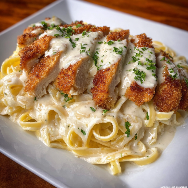 Crispy Chicken with Creamy Pasta