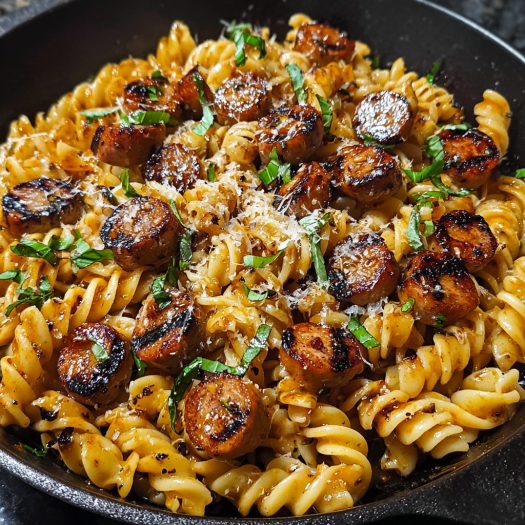 Sticky Honey Garlic Sausage Pasta Skillet