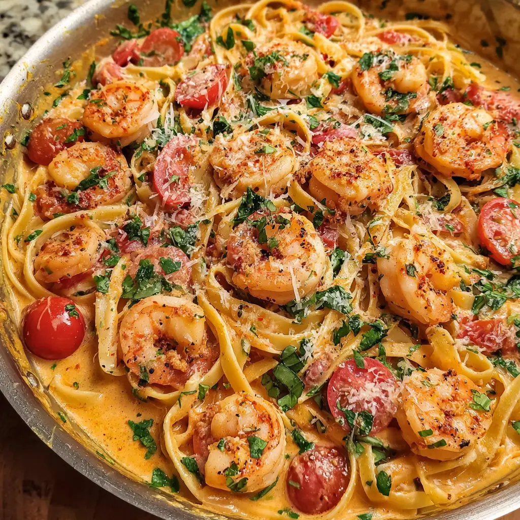 One Pot Creamy Shrimp Linguine