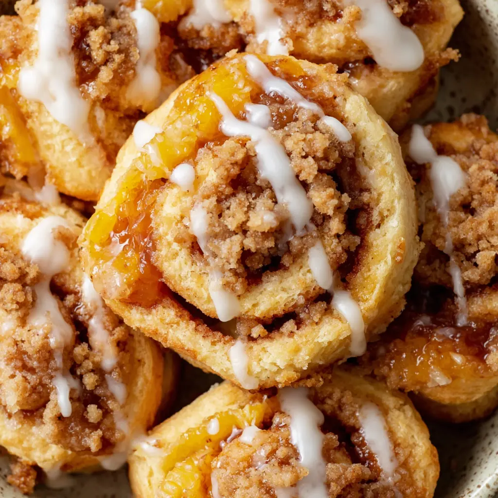 Peach Cobbler Cinnamon Rolls With Crumb Topping: Great Spring Time Brunch Ideas